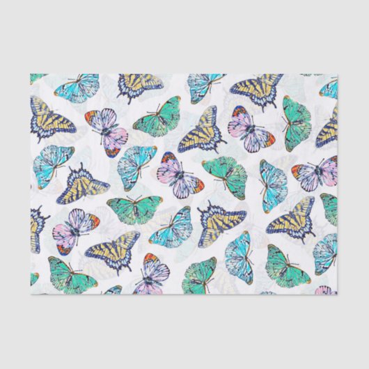 Witte kleurige Waterverf Butterflies Tissuepapier (Voorkant)