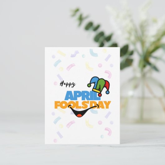 Witte kleurrijke April Fools’ Day Feestdagenkaart (Staand voorkant)