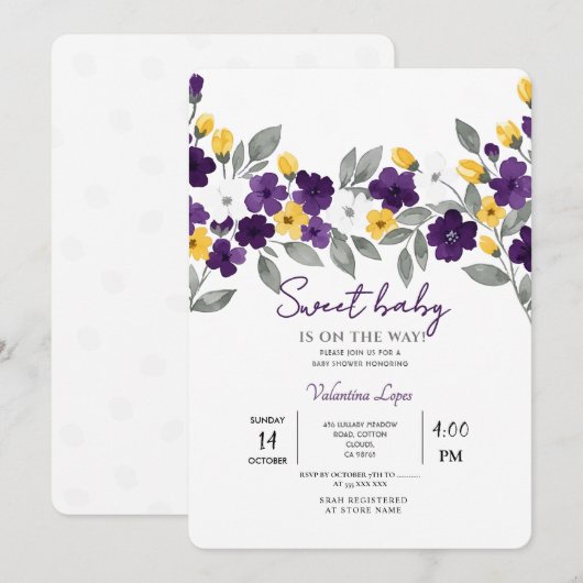 Witte kleurrijke bloem Baby shower uitnodiging (Voorkant / Achterkant)