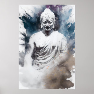 Witte kleurrijke en meditatieve Zen Yoga Buddha Poster