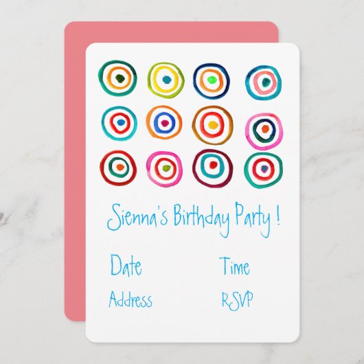 Witte kleurrijke meisjes schattige verjaardag kaart (Voorkant / Achterkant)