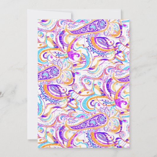 Witte, kleurrijke paisleyvormig vrijgezellenfeest kaart (Achterkant)