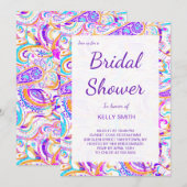 Witte, kleurrijke paisleyvormig vrijgezellenfeest kaart (Voorkant / Achterkant)