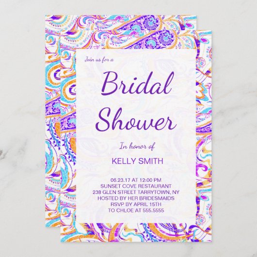 Witte, kleurrijke paisleyvormig vrijgezellenfeest kaart (Voorkant / Achterkant)