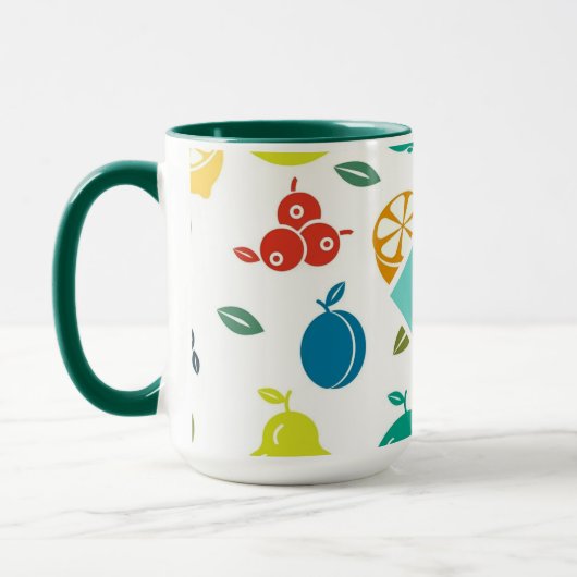 Witte kleurrijke vruchten Monogram Verjaardag Mok (Links)