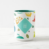 Witte kleurrijke vruchten Monogram Verjaardag Mok (Midden)