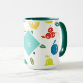 Witte kleurrijke vruchten Monogram Verjaardag Mok (Voorkant rechts)