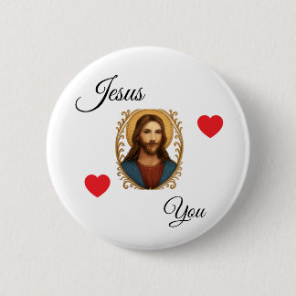 Witte knop - Jezus houdt van je Ronde Button 5,7 Cm