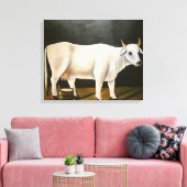 Witte Koe op een zwarte achtergrond (Boerderij Die Canvas Afdruk (Insitu (Woonkamer))