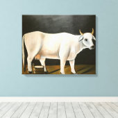 Witte Koe op een zwarte achtergrond (Boerderij Die Canvas Afdruk (Insitu (Houten vloer))