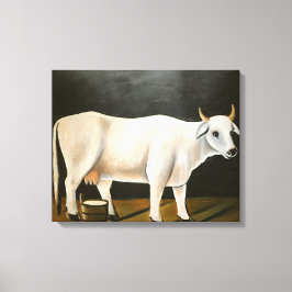 Witte Koe op een zwarte achtergrond (Boerderij Die Canvas Afdruk