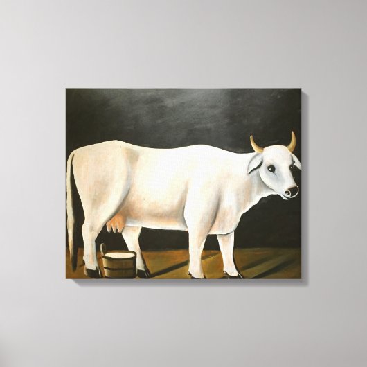 Witte Koe op een zwarte achtergrond (Boerderij Die Canvas Afdruk (Voorkant)