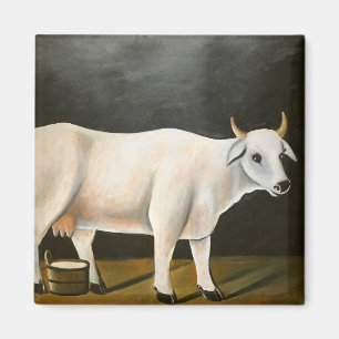 Witte koe op een zwarte achtergrond (boerderijdier magneet