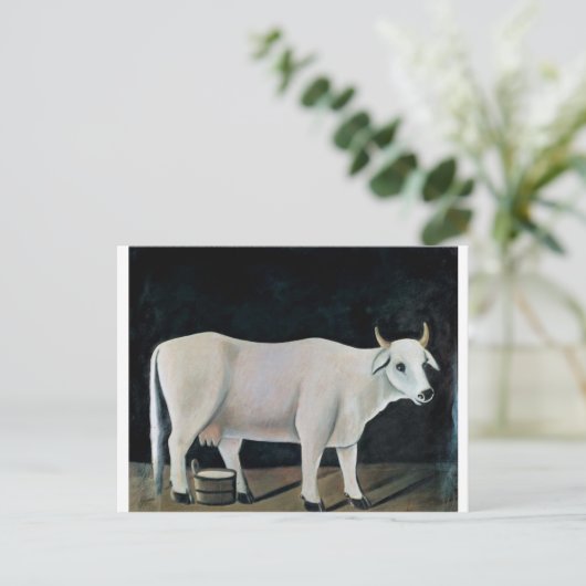 Witte koe op een zwarte achtergrond van Niko Piros Briefkaart (Staand voorkant)