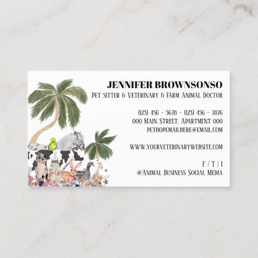 Witte Koe Sheep Dog Cat Bird Rabbit Duck Palm Visitekaartje (Achterkant)