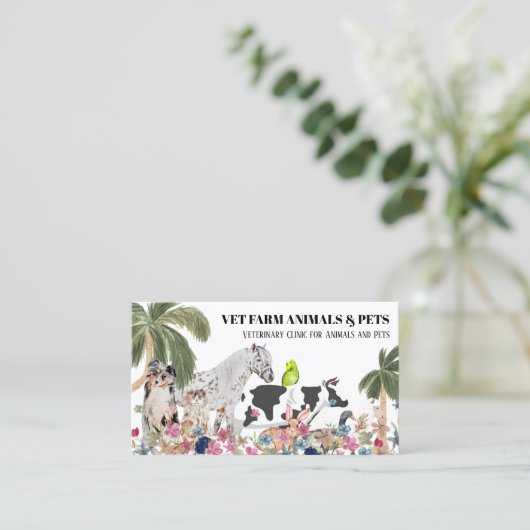 Witte Koe Sheep Dog Cat Bird Rabbit Duck Palm Visitekaartje (Staand voorkant)