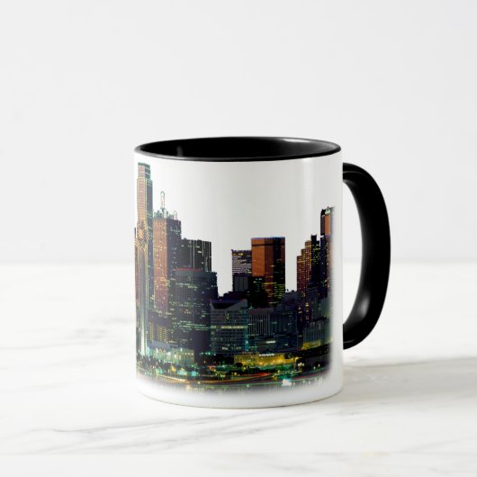 Witte koffie-mok met de Dallas Texas Skyline Mok (Voorkant rechts)