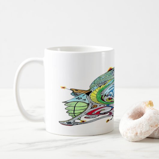 Witte koffie Mok met ruimteschip Art 1 A.1 (Met donut)
