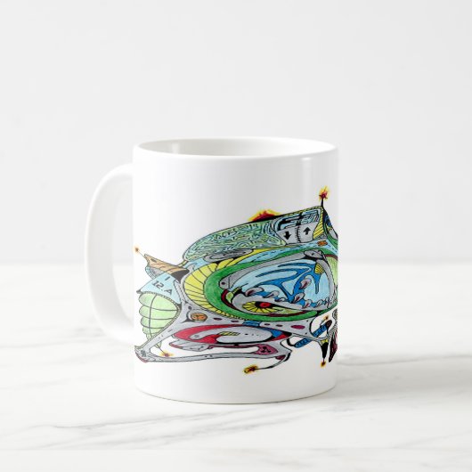 Witte koffie Mok met ruimteschip Art 1 A.1 (Voorkant links)