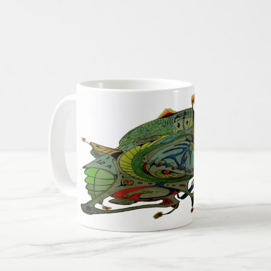 Witte koffie Mok met ruimteschip art 1 b.1 (Voorkant links)