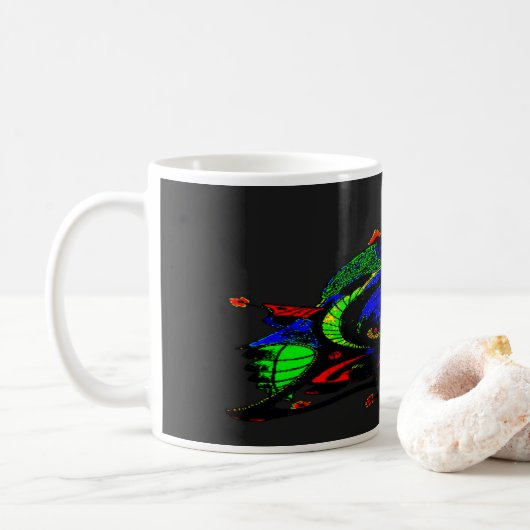 Witte koffie Mok met ruimteschip art 1 d.1 (Met donut)