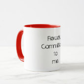WITTE KOFFIE MOK MET ZWARTE LETTERING EN ROOD BINN (Voorkant links)