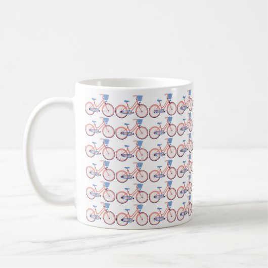 Witte koffie mok versierd met kleine fiets (Links)