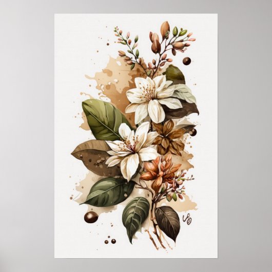 Witte koffiebloemen Art Print Poster (Voorkant)