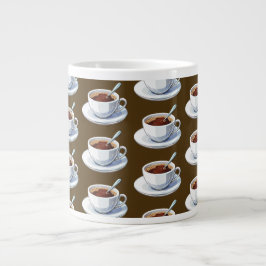 Witte koffiekop op een schoteltje gevuld met koffi grote koffiekop