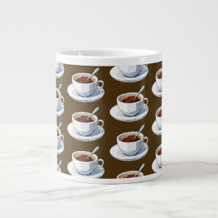 Witte koffiekop op een schoteltje gevuld met koffi grote koffiekop