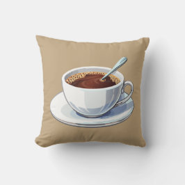 Witte koffiekop op een schoteltje gevuld met koffi kussen