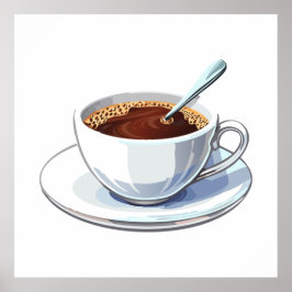 Witte koffiekop op een schoteltje gevuld met koffi poster