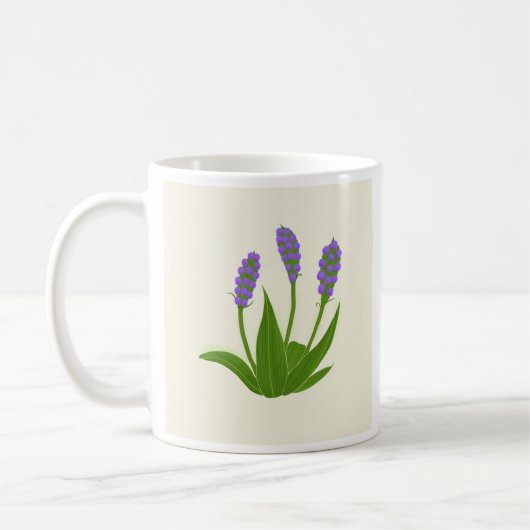 Witte koffiemok met paarse bloemen (Links)