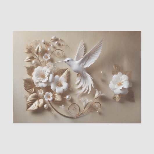 Witte Kolibrie Decoupage Tissue Verpakking Tissuepapier (Voorkant)