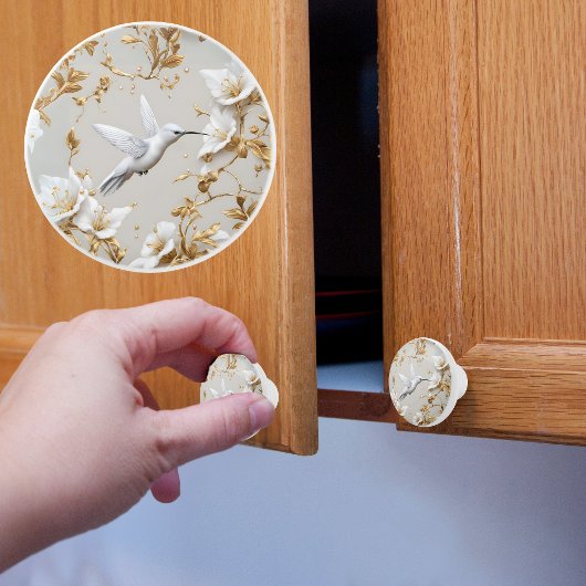 Witte Kolibrie Keramische Knop