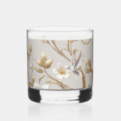 Witte Kolibrie Minimalistische Bloem Whisky Glas (Voorkant)
