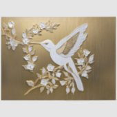 Witte Kolibrie op Gouden Decoupage Weefselpapier Tissuepapier (Voorkant)
