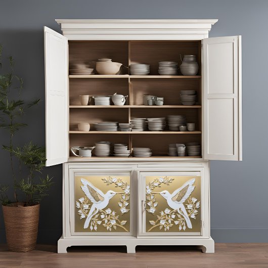 Witte Kolibrie op Gouden Decoupage Weefselpapier Tissuepapier