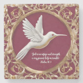 Witte kolibrie op Red Tall Stenen Onderzetter (Voorkant)