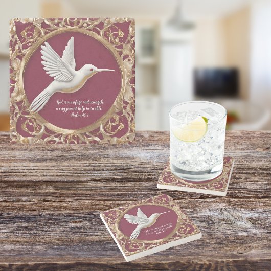 Witte kolibrie op Red Tall Stenen Onderzetter