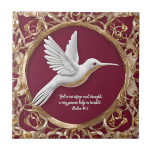 Witte kolibrie op Red Tall Tegeltje