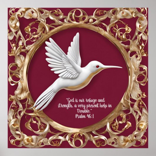 Witte kolibrie op rood poster (Voorkant)