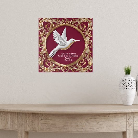 Witte kolibrie op rood poster