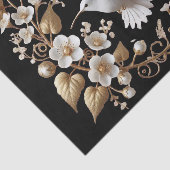 Witte Kolibrie op Zwarte Decoupage Tissuepapier (Detail)