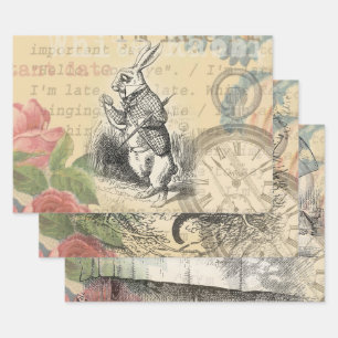Witte Konijn Alice Avonturen Wonderland Kunst Inpakpapier Vel