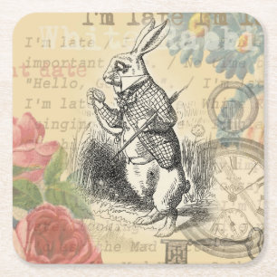 Witte Konijn Alice Avonturen Wonderland Kunst Kartonnen Onderzetters