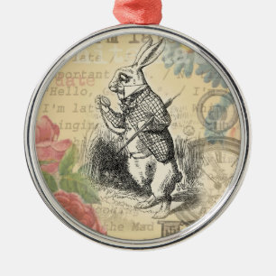 Witte Konijn Alice Avonturen Wonderland Kunst Metalen Ornament