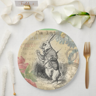 Witte Konijn Alice Avonturen Wonderland Kunst Papieren Bordje