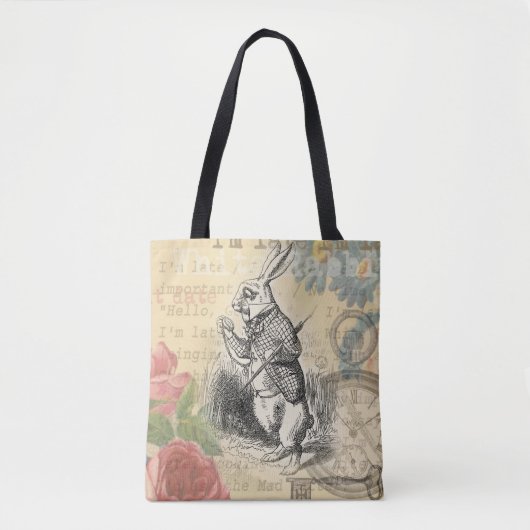Witte Konijn Alice Avonturen Wonderland Kunst Tote Bag (Voorkant)