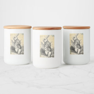 Witte Konijn Alice Avonturen Wonderland Kunst Voedselcontainer Etiket